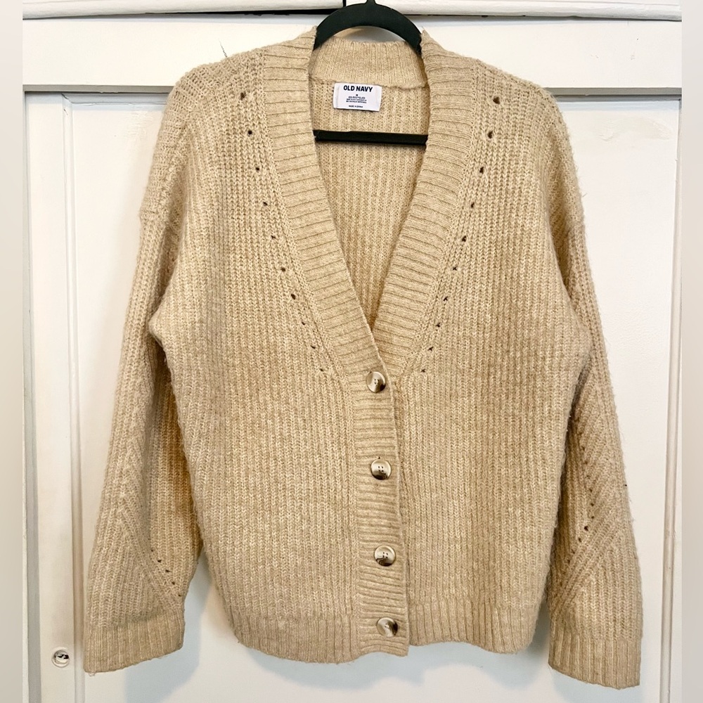 Old Navy Women's Cream Shaker Stitch Cardigan Sweater